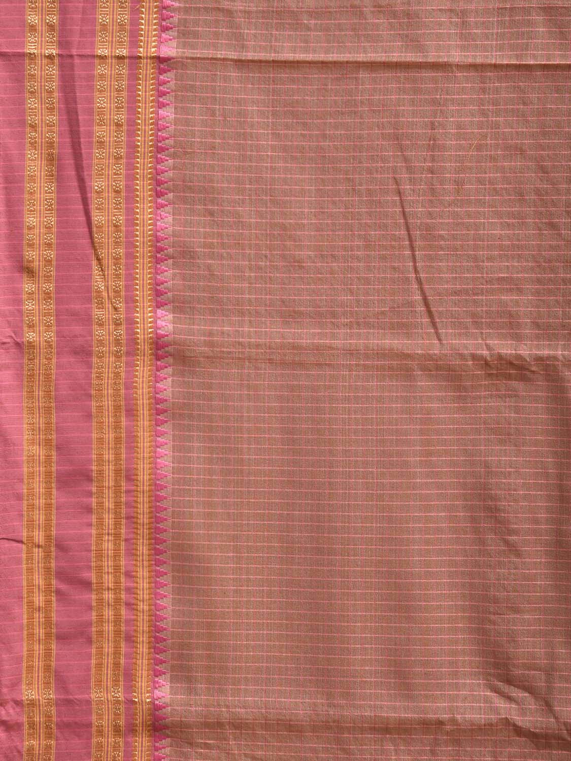Fawn and Pink Bamboo Cotton Saree with Checks Design No Blouse bc1052