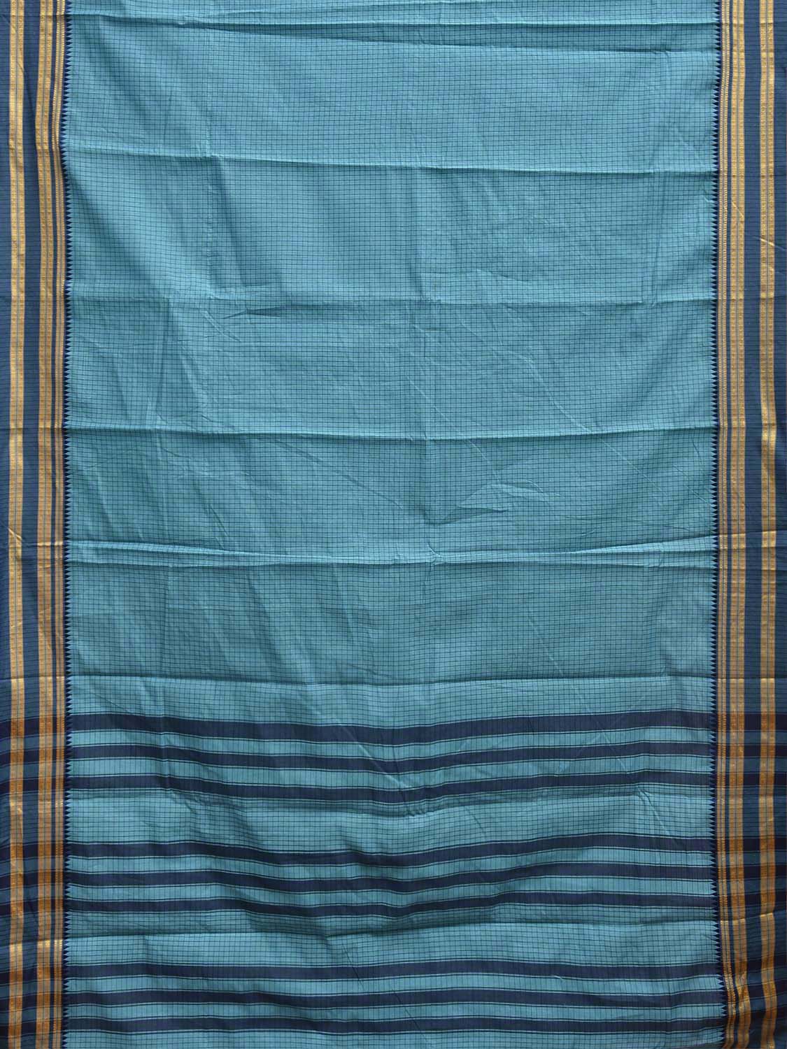 Blue and Dark Blue Bamboo Cotton Saree with Checks Design No Blouse bc1053