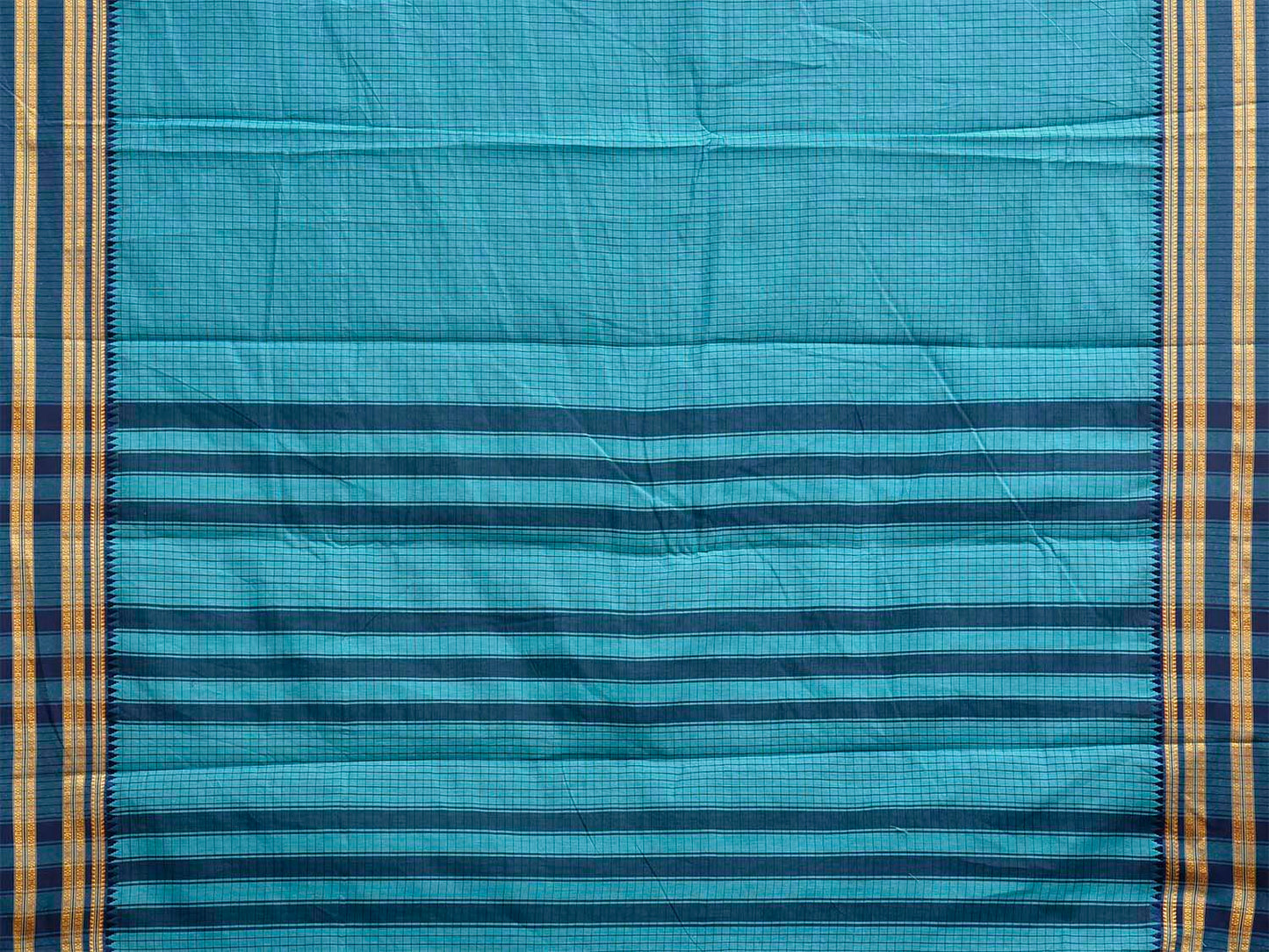 Blue and Dark Blue Bamboo Cotton Saree with Checks Design No Blouse bc1053