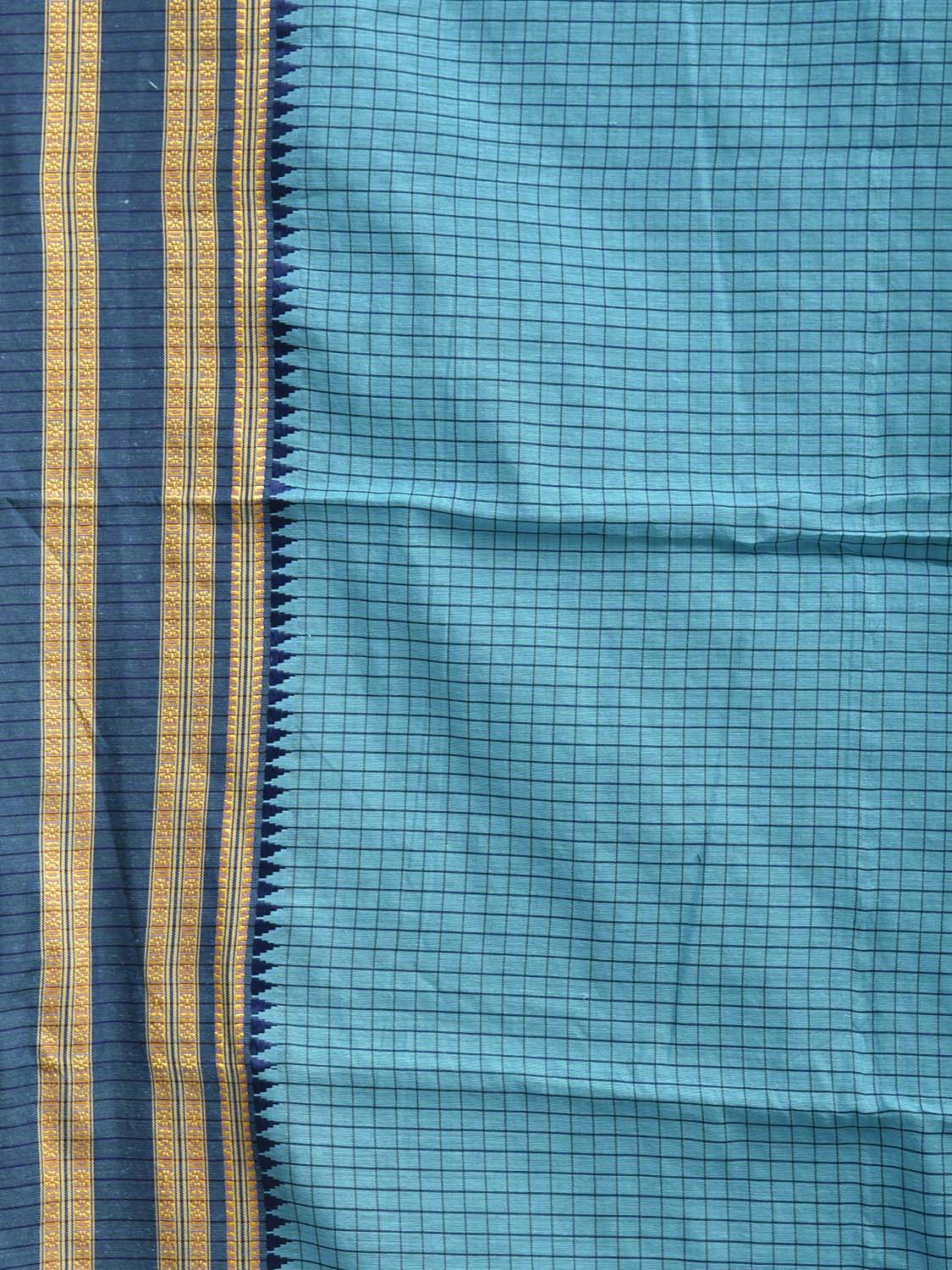 Blue and Dark Blue Bamboo Cotton Saree with Checks Design No Blouse bc1053