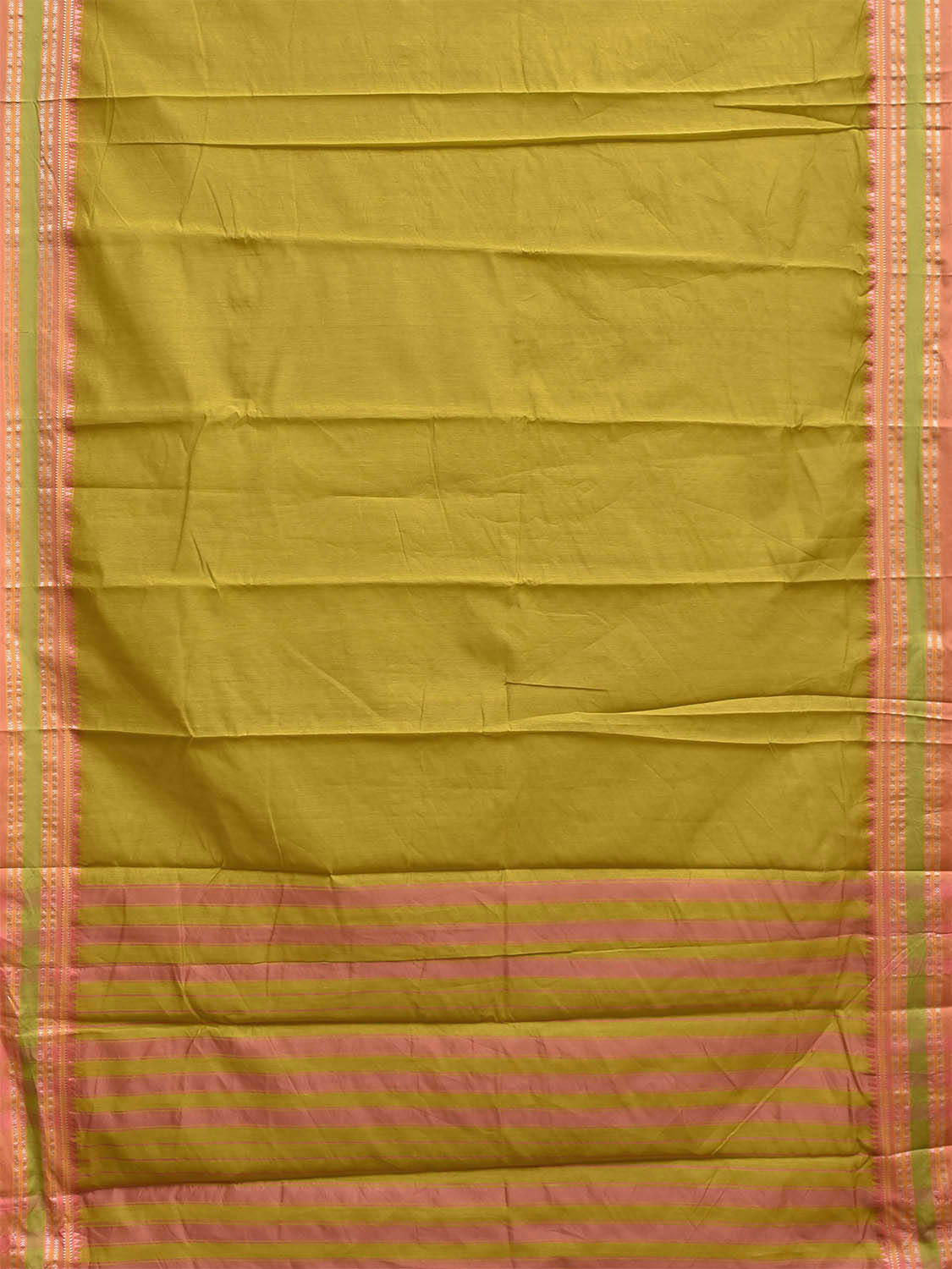 Olive and Peach Bamboo Cotton Saree with Checks Design No Blouse bc1055