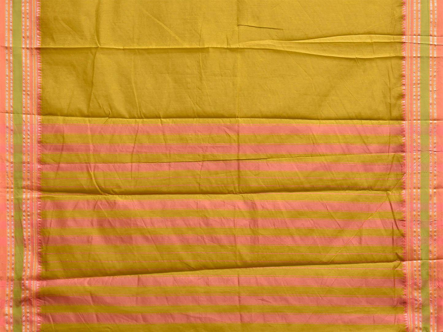 Olive and Peach Bamboo Cotton Saree with Checks Design No Blouse bc1055