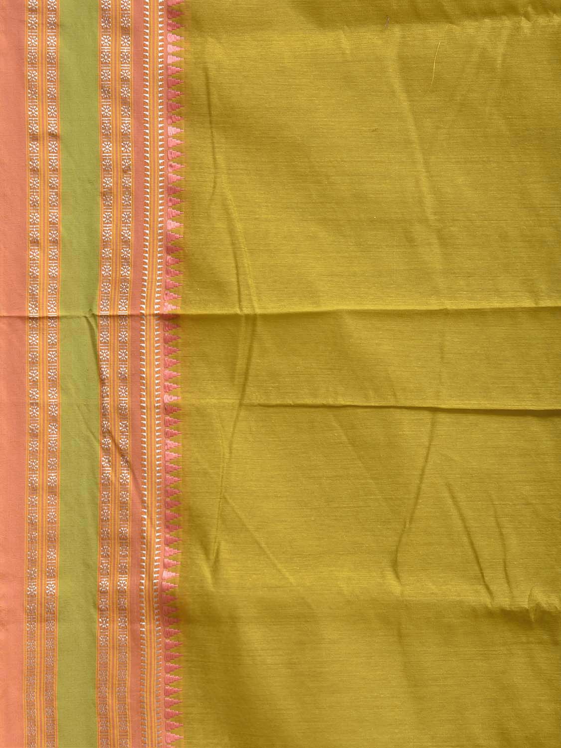 Olive and Peach Bamboo Cotton Saree with Checks Design No Blouse bc1055