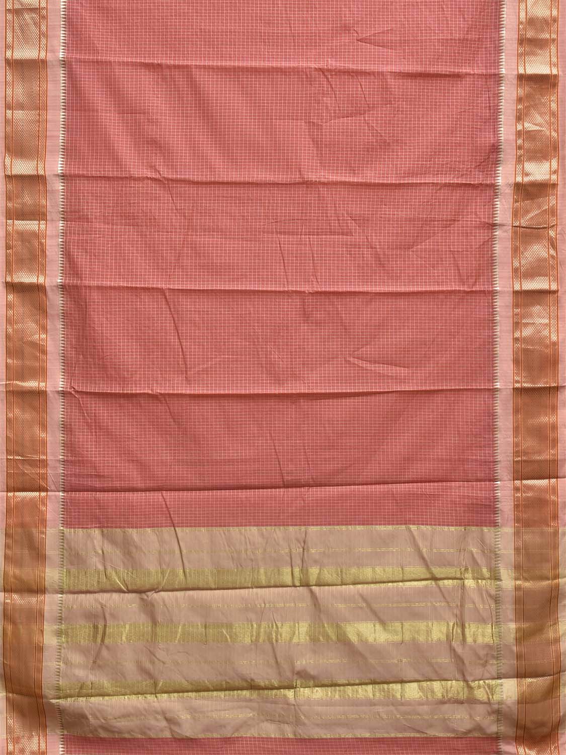 Light Burgundy and Peach Bamboo Cotton Saree with Checks Design No Blouse bc1056