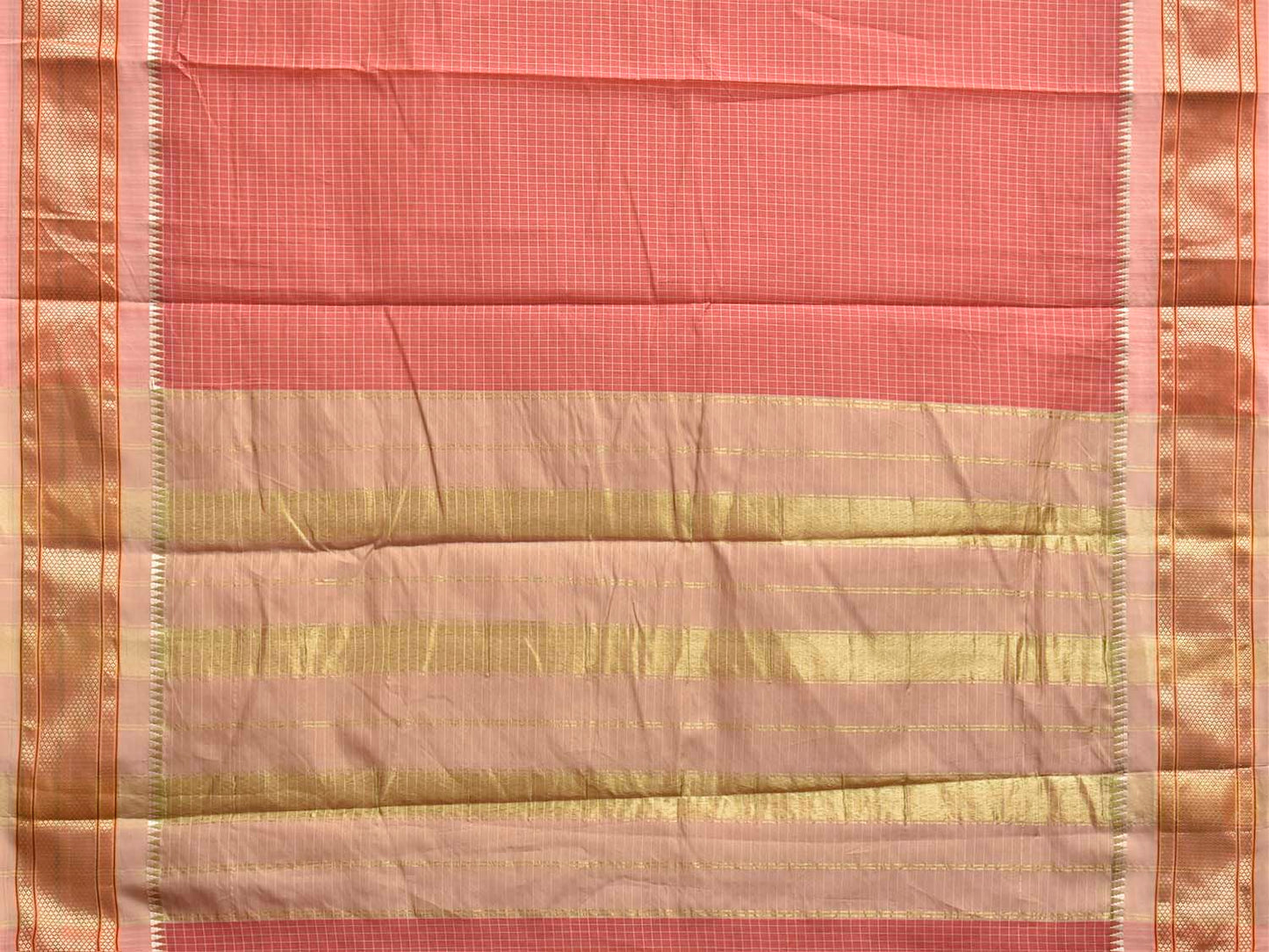 Light Burgundy and Peach Bamboo Cotton Saree with Checks Design No Blouse bc1056