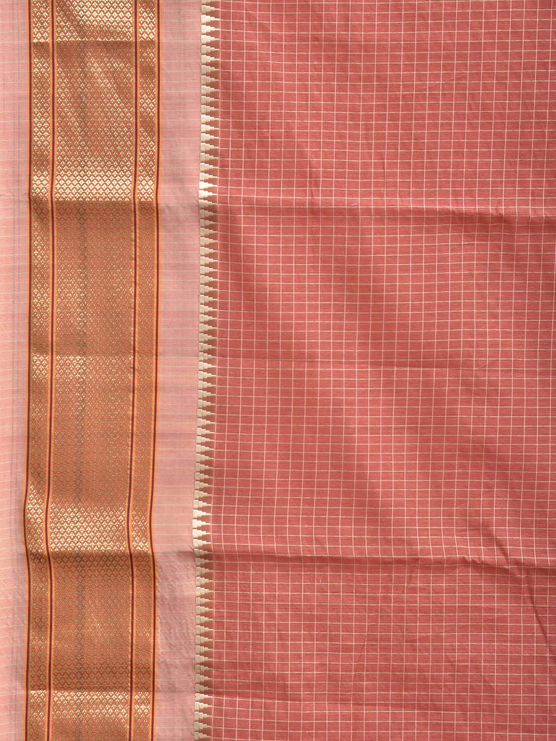 Light Burgundy and Peach Bamboo Cotton Saree with Checks Design No Blouse bc1056