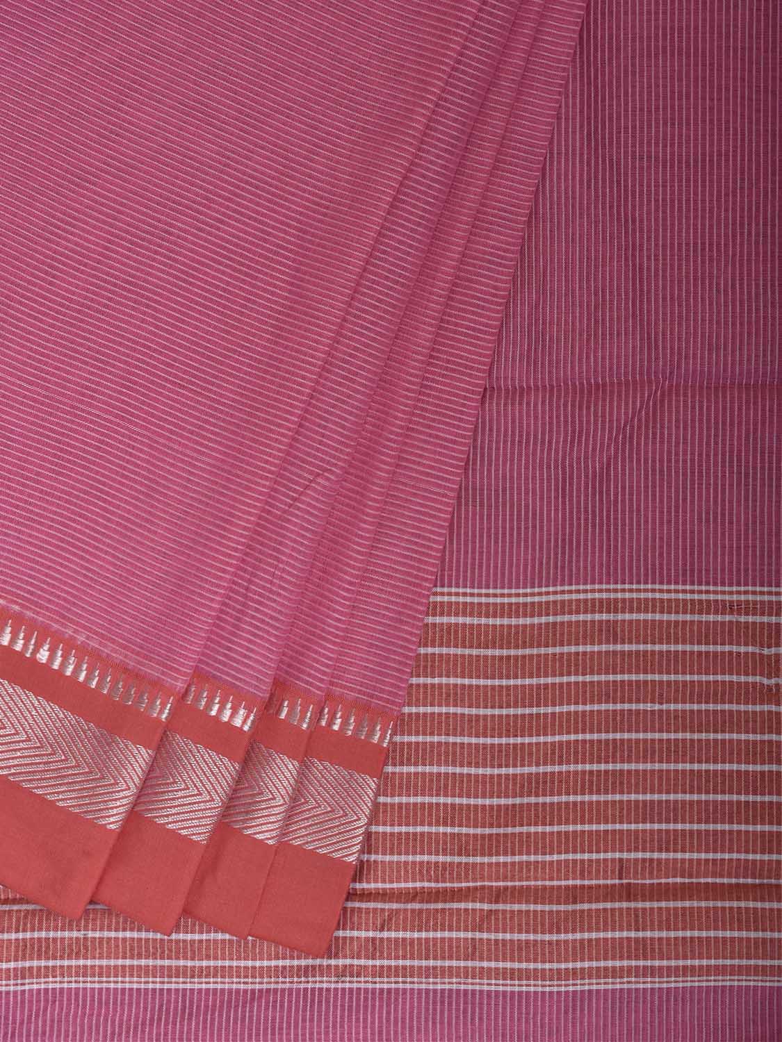 Pink and Peach Bamboo Cotton Saree with Strips Design No Blouse bc1062