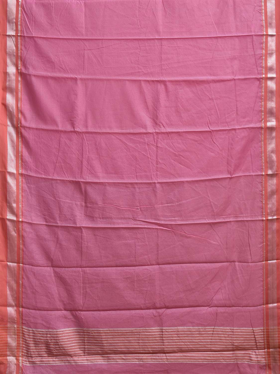 Pink and Peach Bamboo Cotton Saree with Strips Design No Blouse bc1062