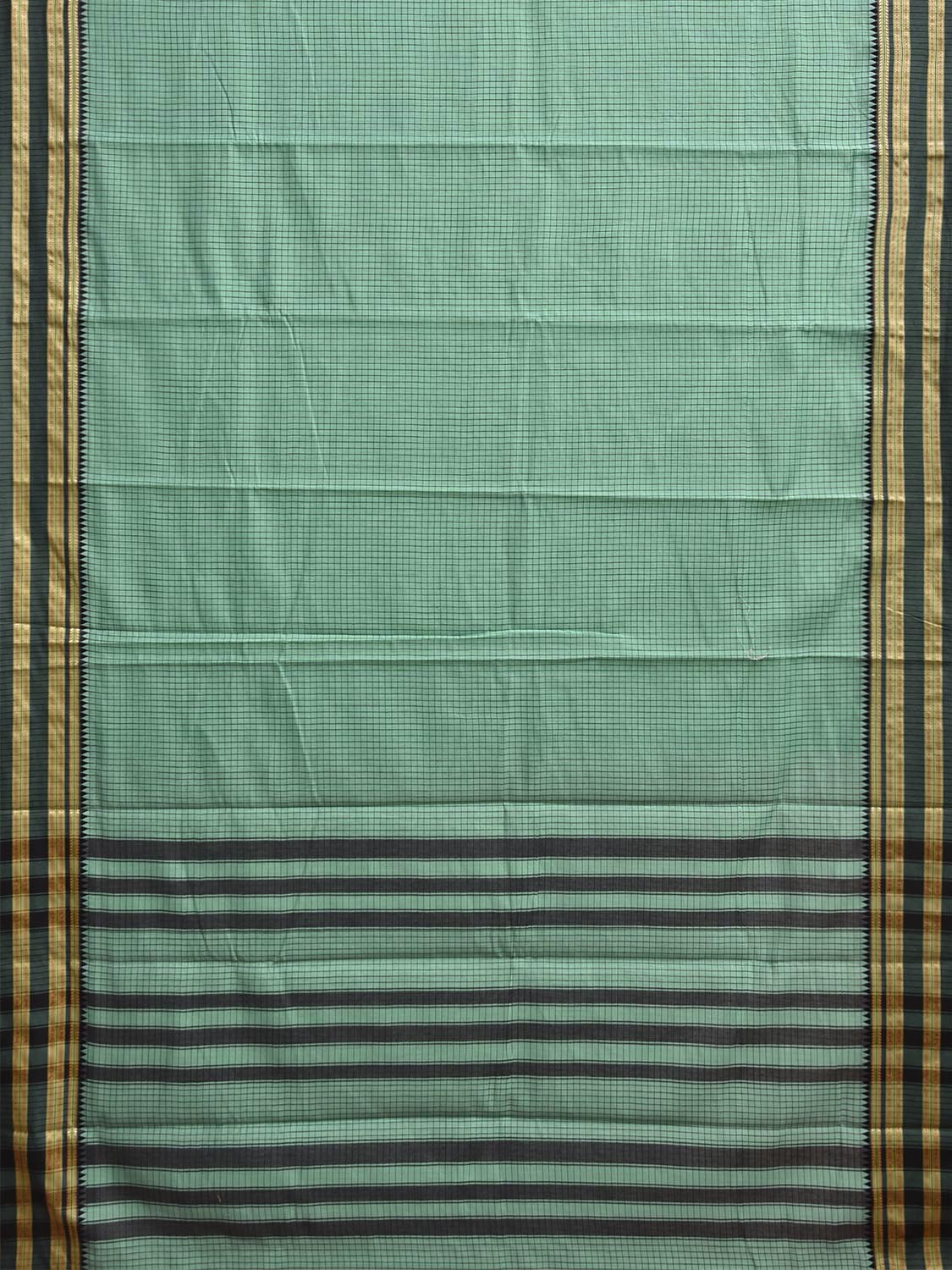 Turquoise and Black Bamboo Cotton Saree with Checks Design No Blouse bc1063