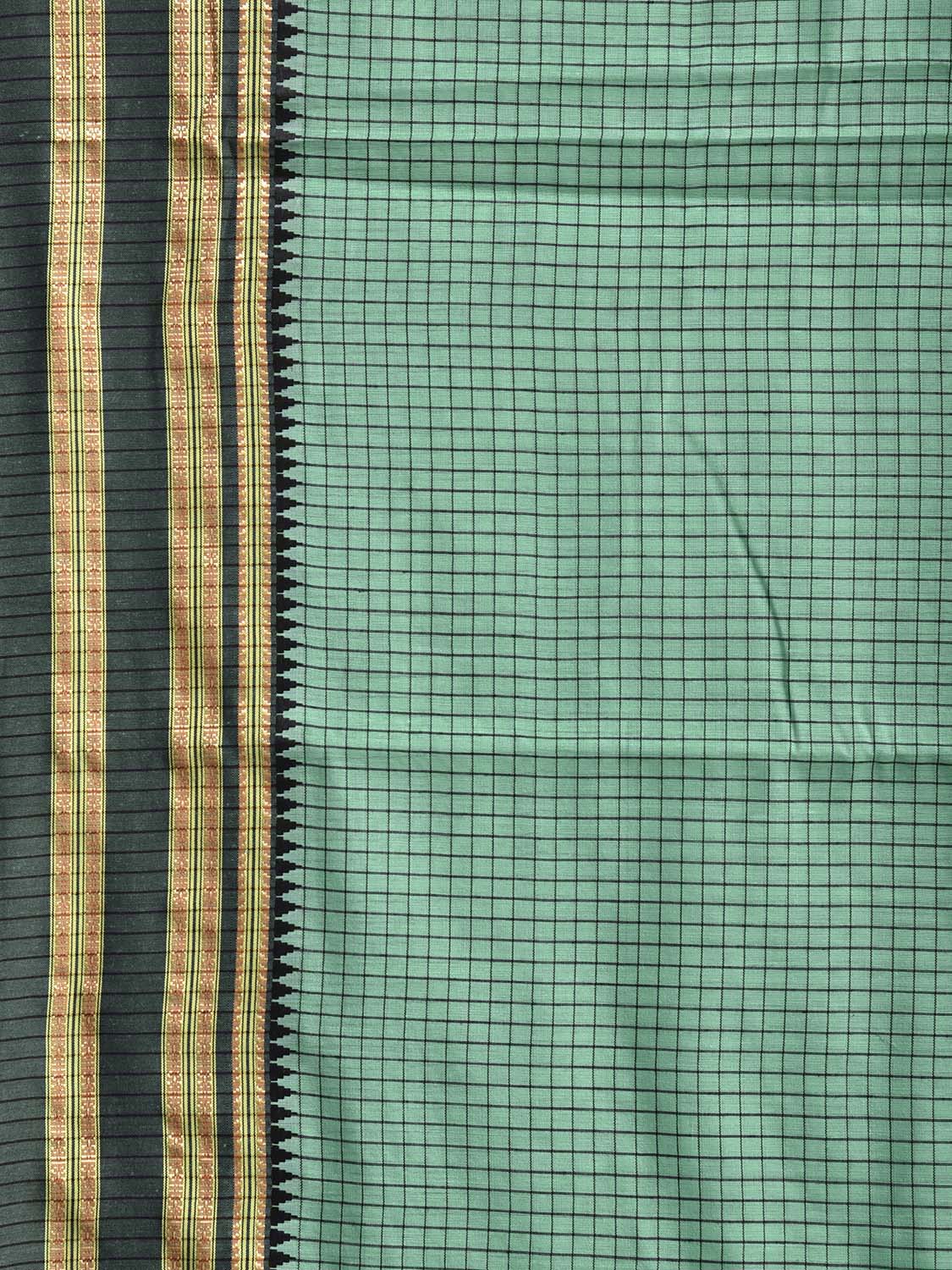 Turquoise and Black Bamboo Cotton Saree with Checks Design No Blouse bc1063