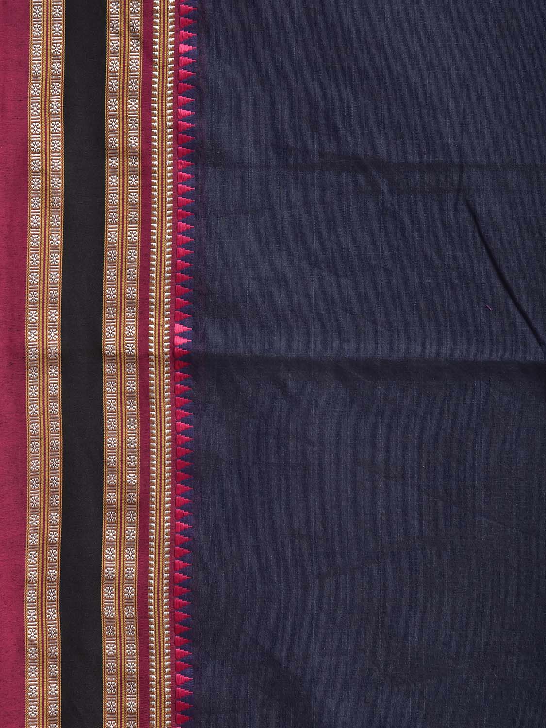 Navy and Pink Bamboo Cotton Plain Saree with Strips Pallu Design No Blouse bc1064