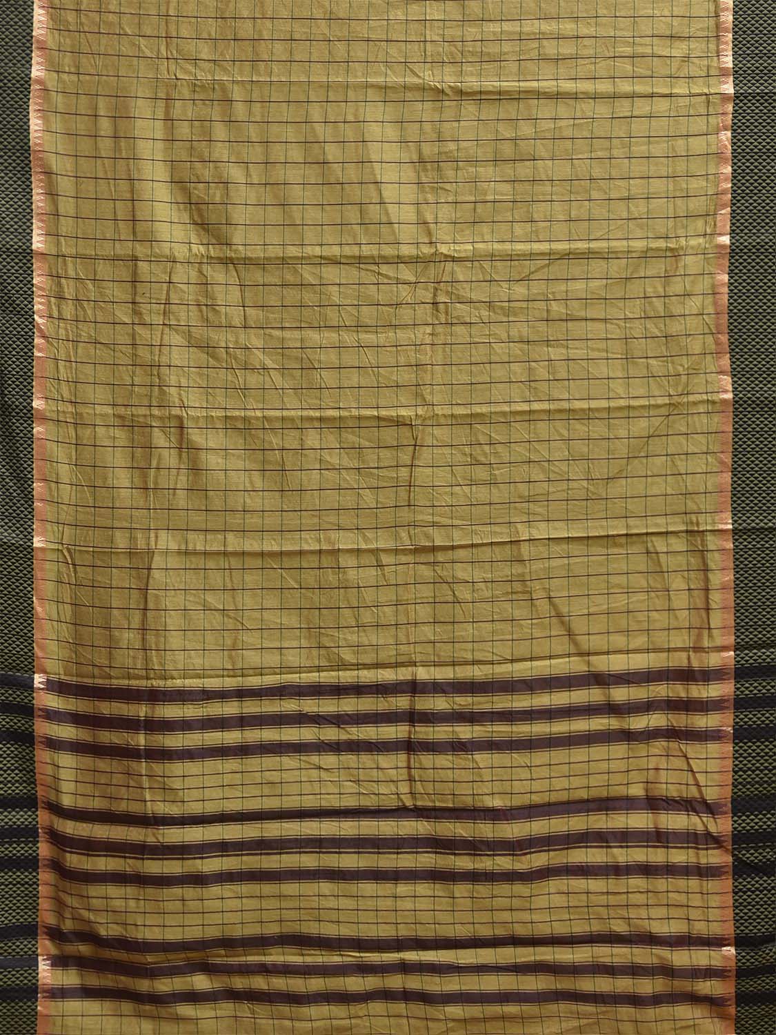 Olive and Brown Bamboo Cotton Saree with Big Checks Design No Blouse bc1065