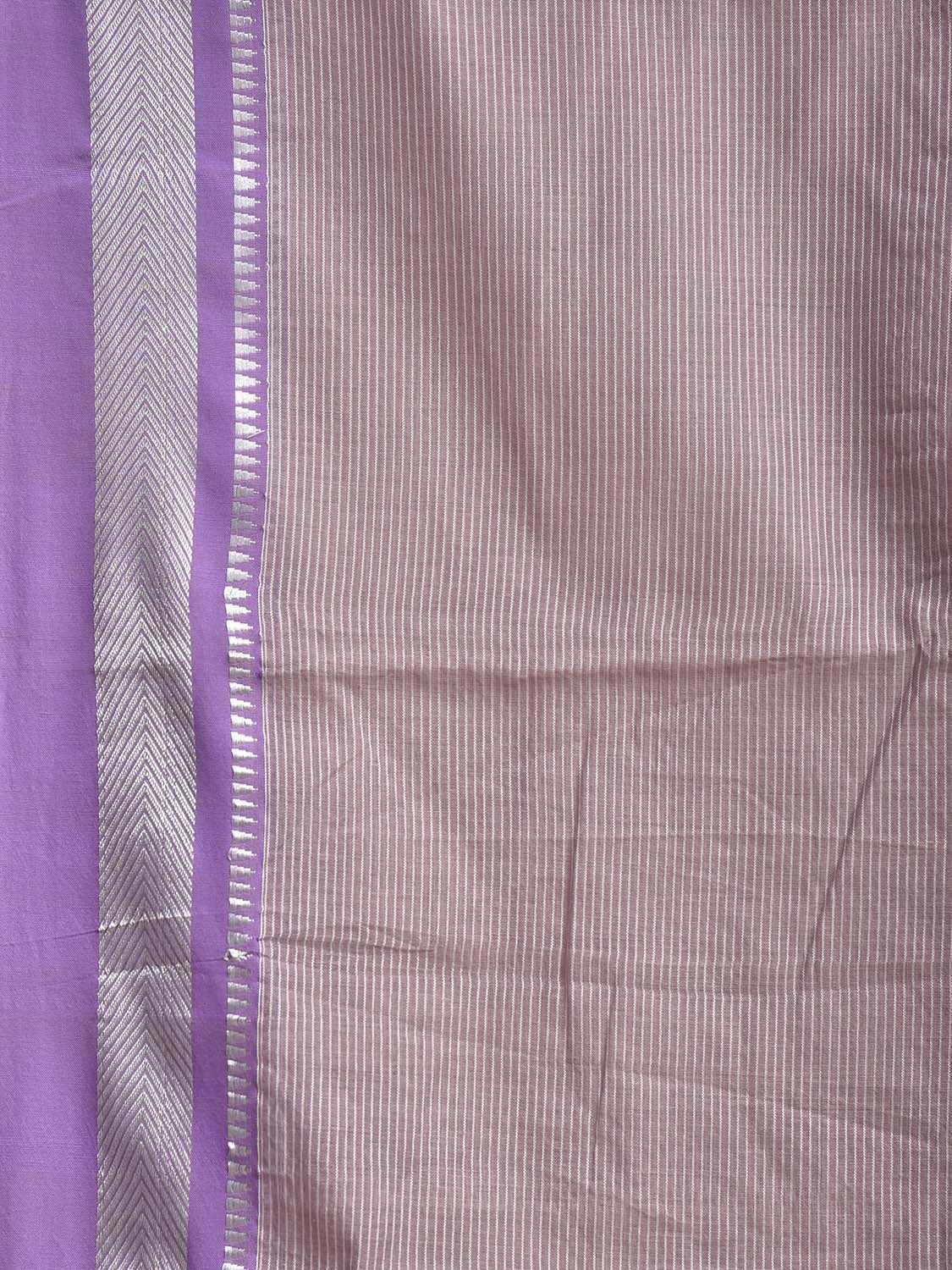 Cream and Lavender Bamboo Cotton Saree with Strips Design No Blouse bc1066