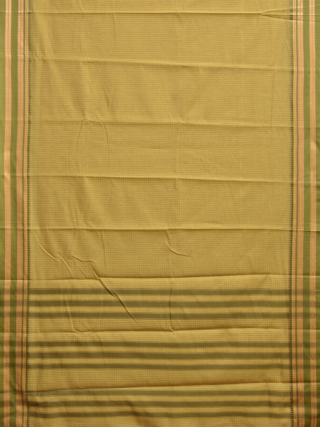 Yellow and Green Bamboo Cotton Saree with Checks Design No Blouse bc1068