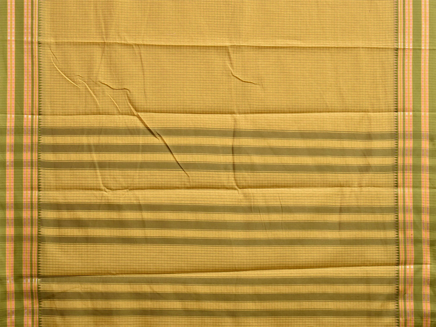 Yellow and Green Bamboo Cotton Saree with Checks Design No Blouse bc1068
