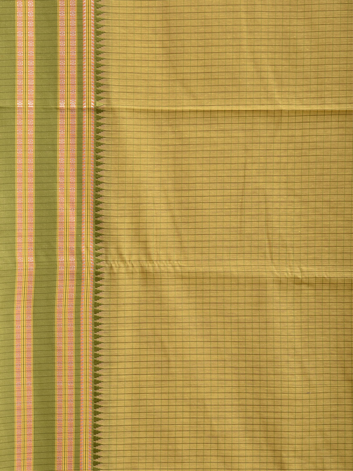 Yellow and Green Bamboo Cotton Saree with Checks Design No Blouse bc1068