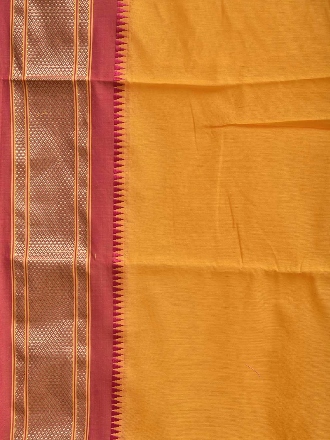 Yellow and Red Bamboo Cotton Plain Saree with Contrast Pallu Design No Blouse bc1073