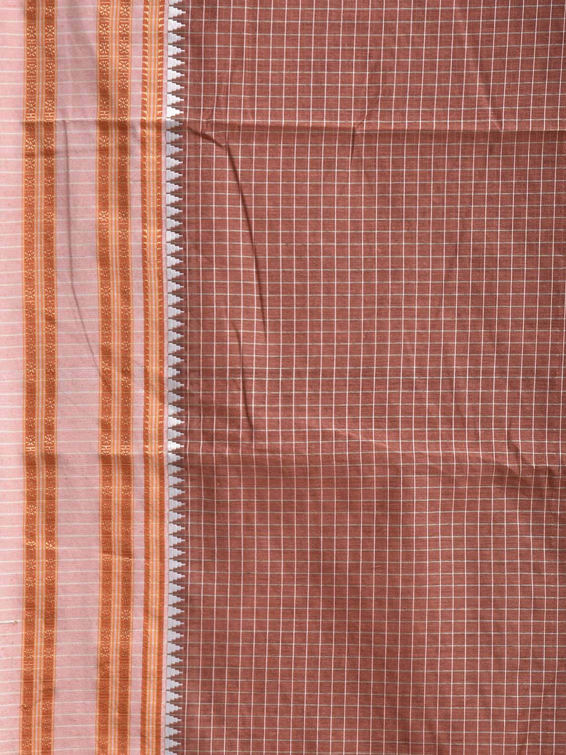 Fawn and Cream Bamboo Cotton Saree with Checks Design No Blouse bc1074