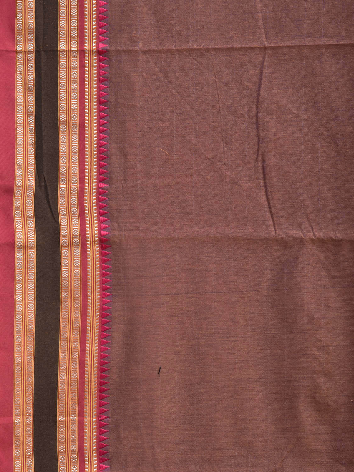 Fawn and Pink Bamboo Cotton Plain Saree with Strips Pallu Design No Blouse bc1076