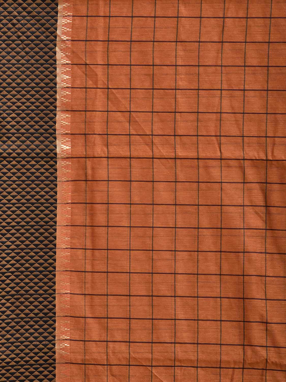 Orange and Black Bamboo Cotton Saree with Big Checks Design No Blouse bc1077
