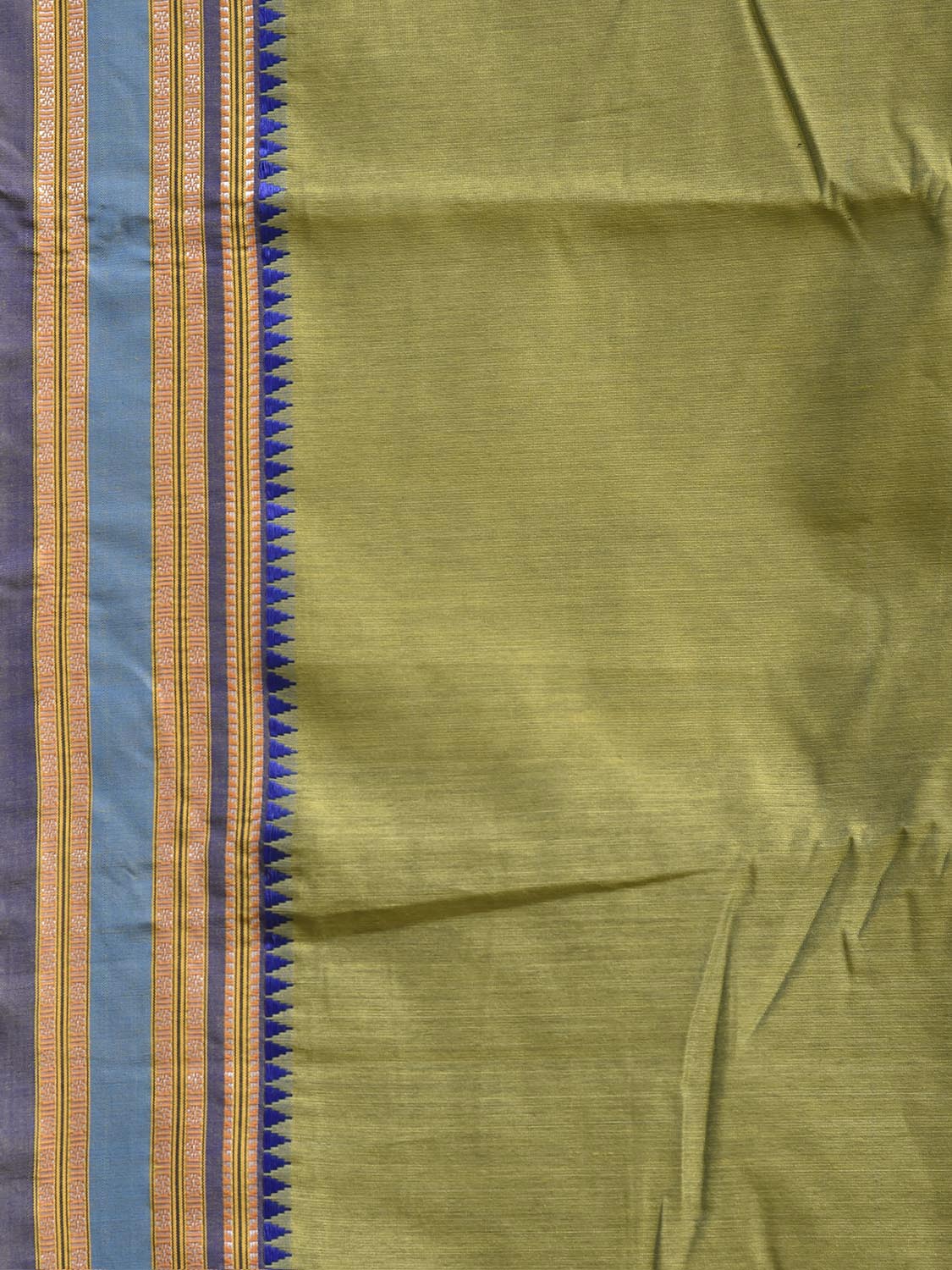 Green and Blue Bamboo Cotton Plain Saree with Strips Pallu Design No Blouse bc1081