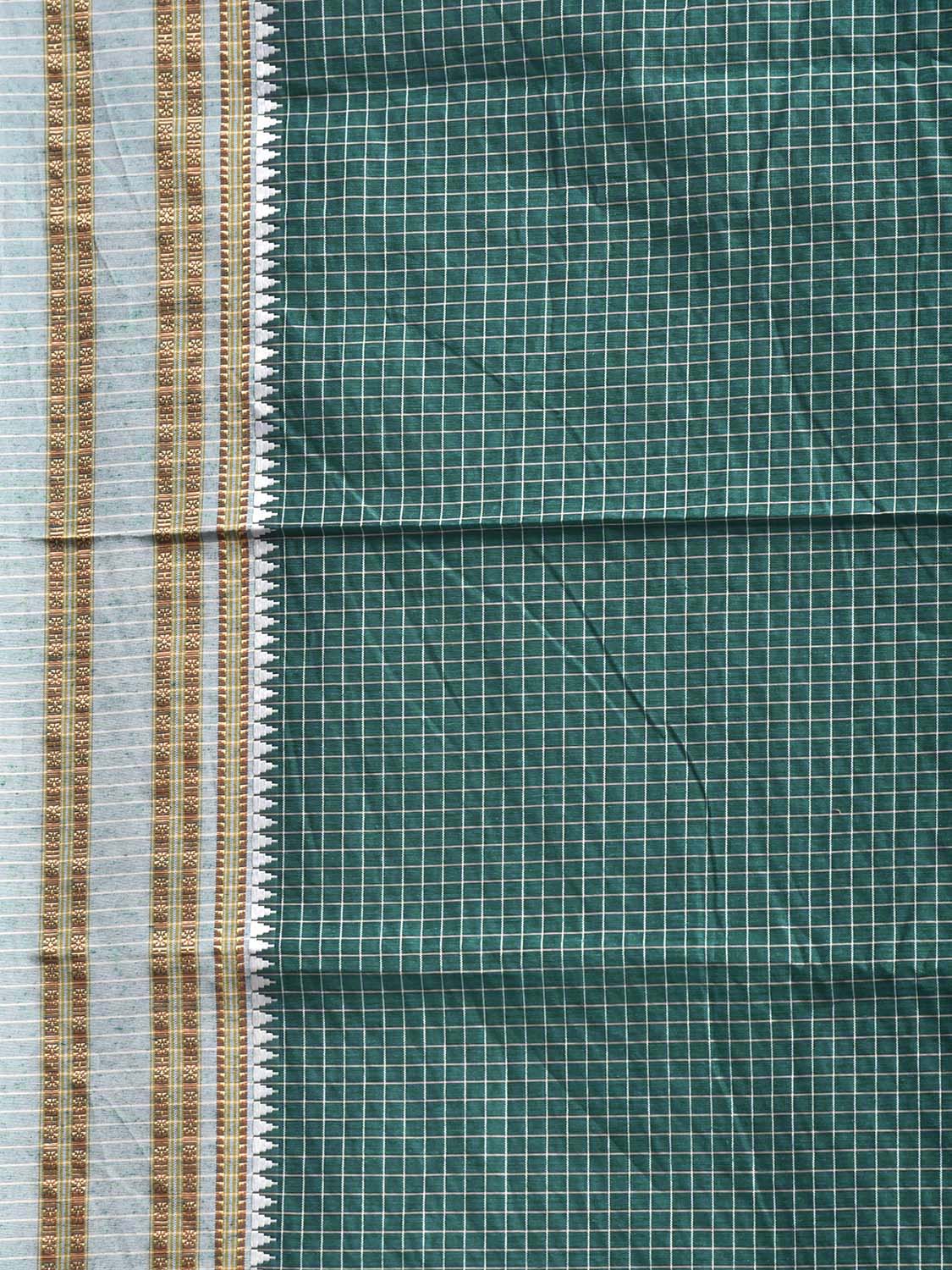 Teal and White Bamboo Cotton Saree with Checks Design No Blouse bc1082