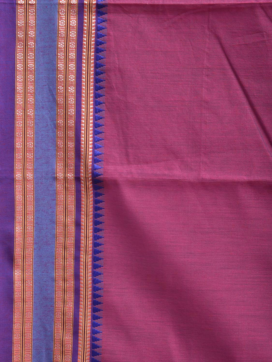 Pink and Blue Bamboo Cotton Plain Saree with Strips Pallu Design No Blouse bc1090