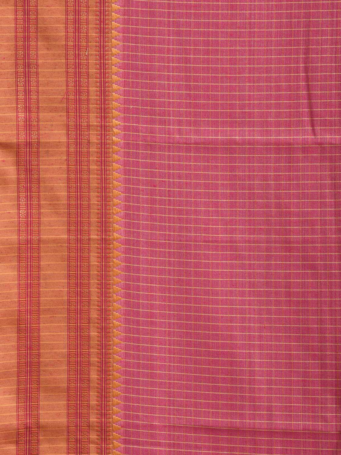 Pink and Mustard Bamboo Cotton Saree with Checks Design No Blouse bc1092