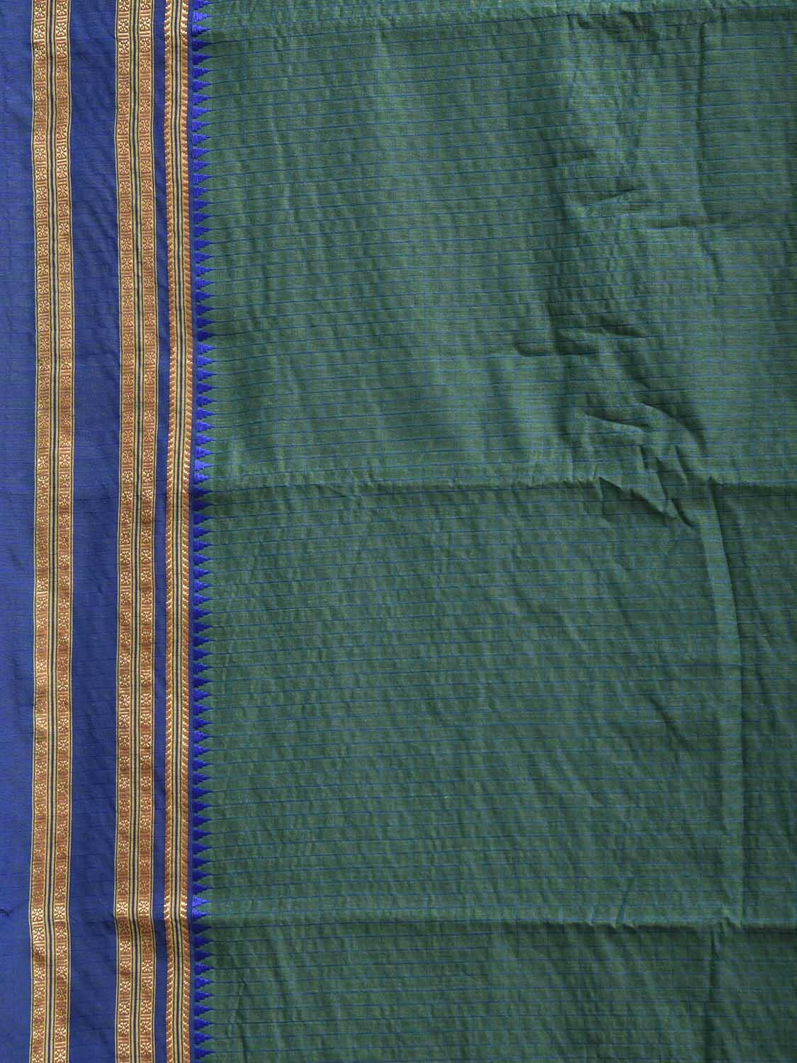 Green and Blue Bamboo Cotton Saree with Checks Design No Blouse bc1102