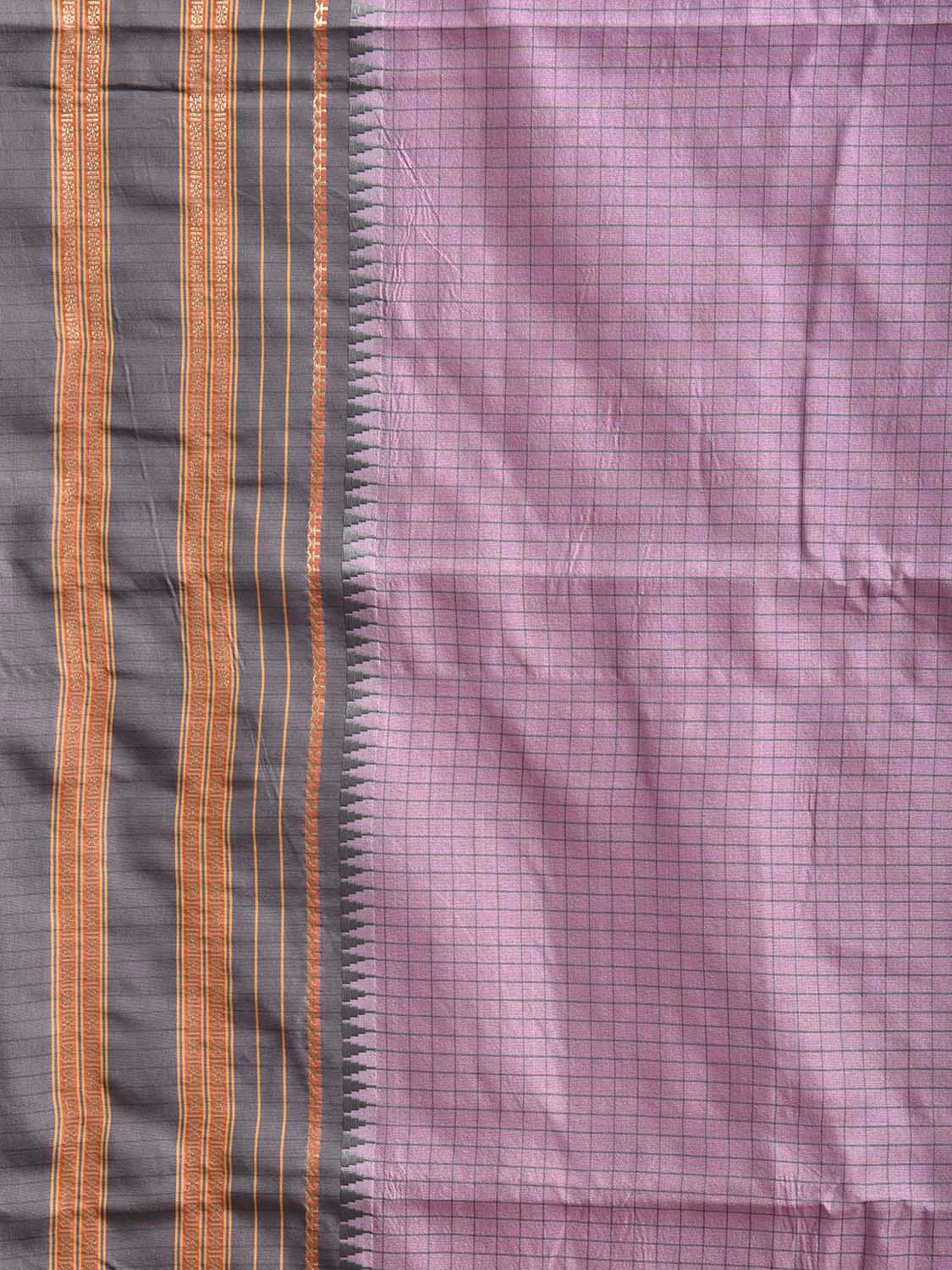 Light Pink and Grey Bamboo Cotton Viscose Silk Saree with Checks Design No Blouse bc1109