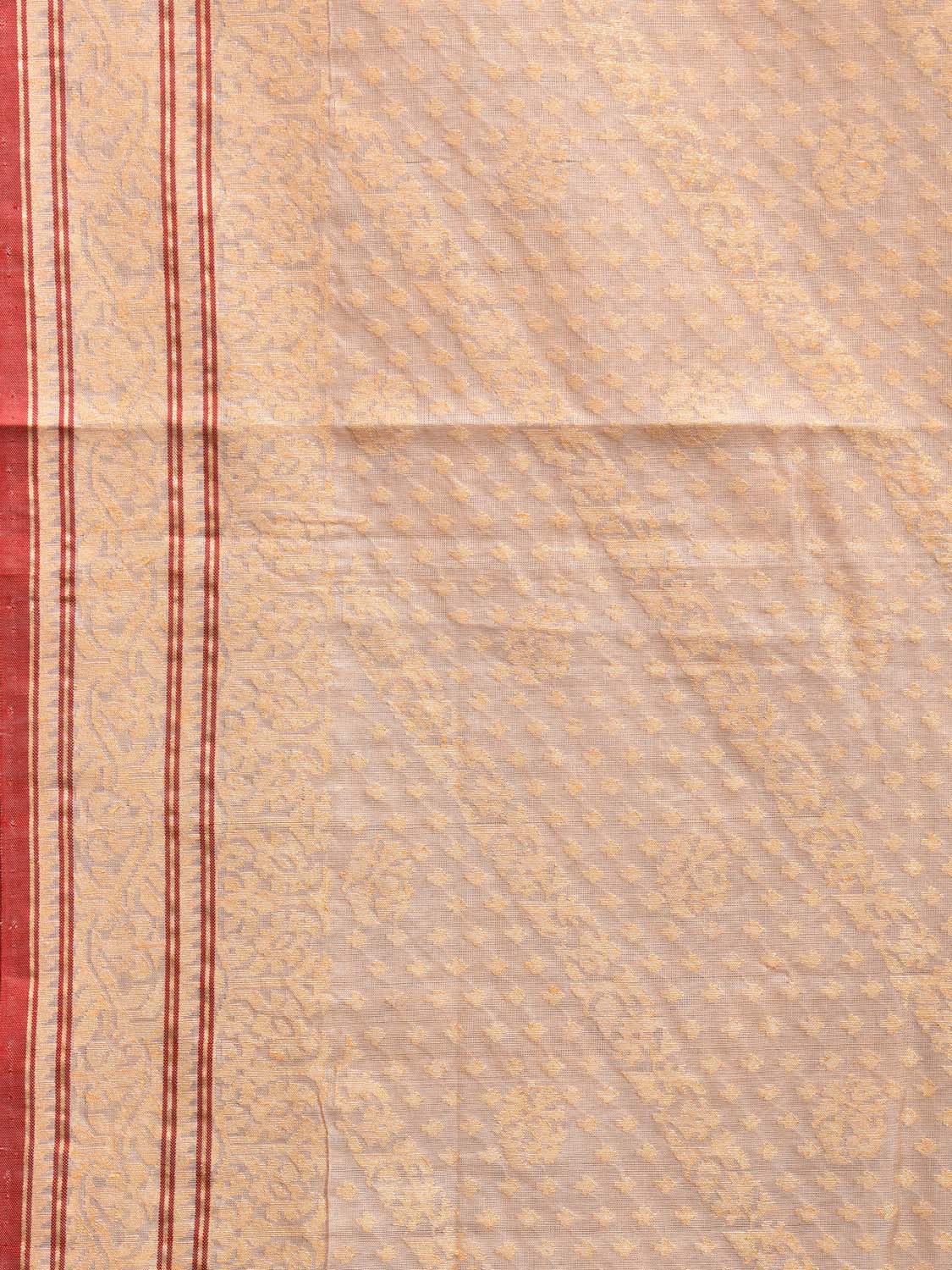 Beige Shwetambari Jamdani Weave Saree with Warp Cotton Weft Pure Silk and Pure Zari b0295