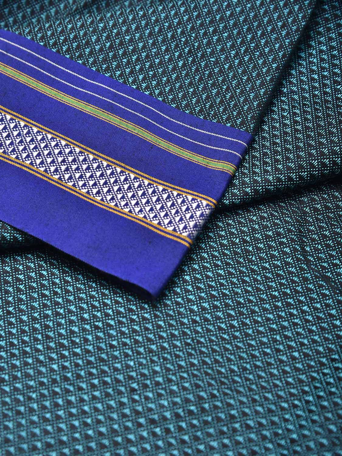 Teal and Blue Jacquard Cotton Viscose Blouse with Border Design 1mt Length 45 Inches Width BL0017