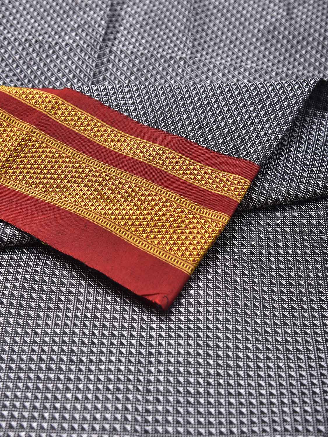 Grey and Red Jacquard Cotton Viscose Blouse with Border Design 1mt Length 45 Inches Width BL0018
