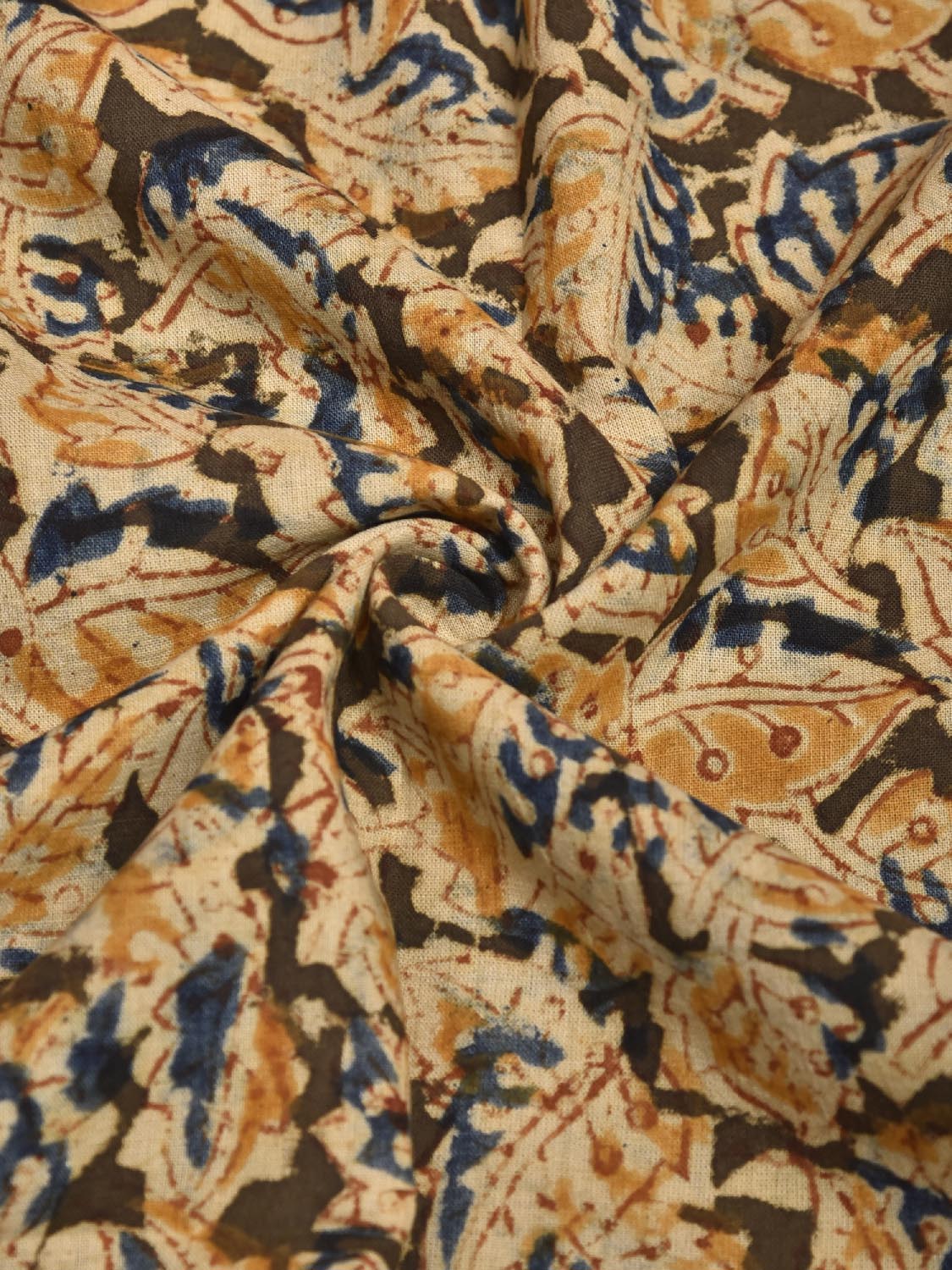 Olive and Yellow Kalamkari Block Print Cotton Blouse with Leaves Design 1.2mt Length 35 Inches Width BL0041