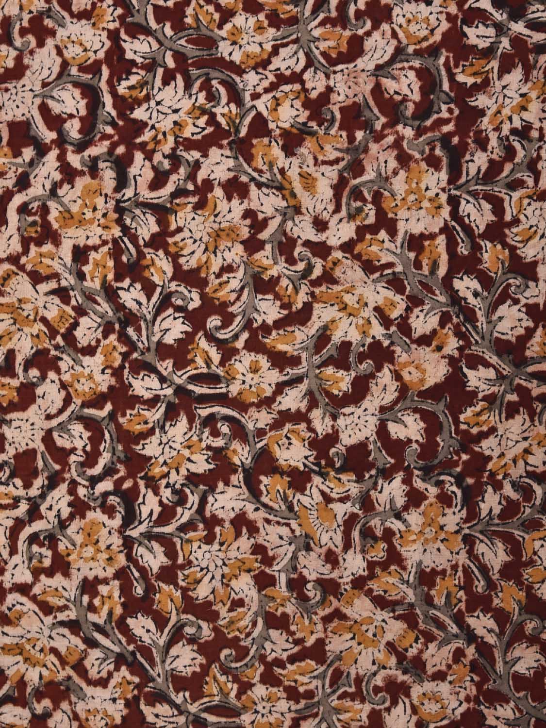 Maroon and Yellow Kalamkari Block Print Cotton Blouse with Floral Design 1.2mt Length 35 Inches Width BL0042