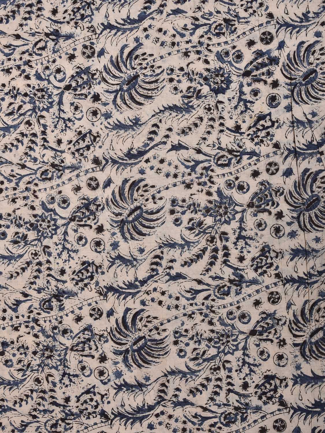 Cream and Blue Kalamkari Block Print Cotton Blouse with Coconut Trees Design 1.2mt Length 35 Inches Width BL0044