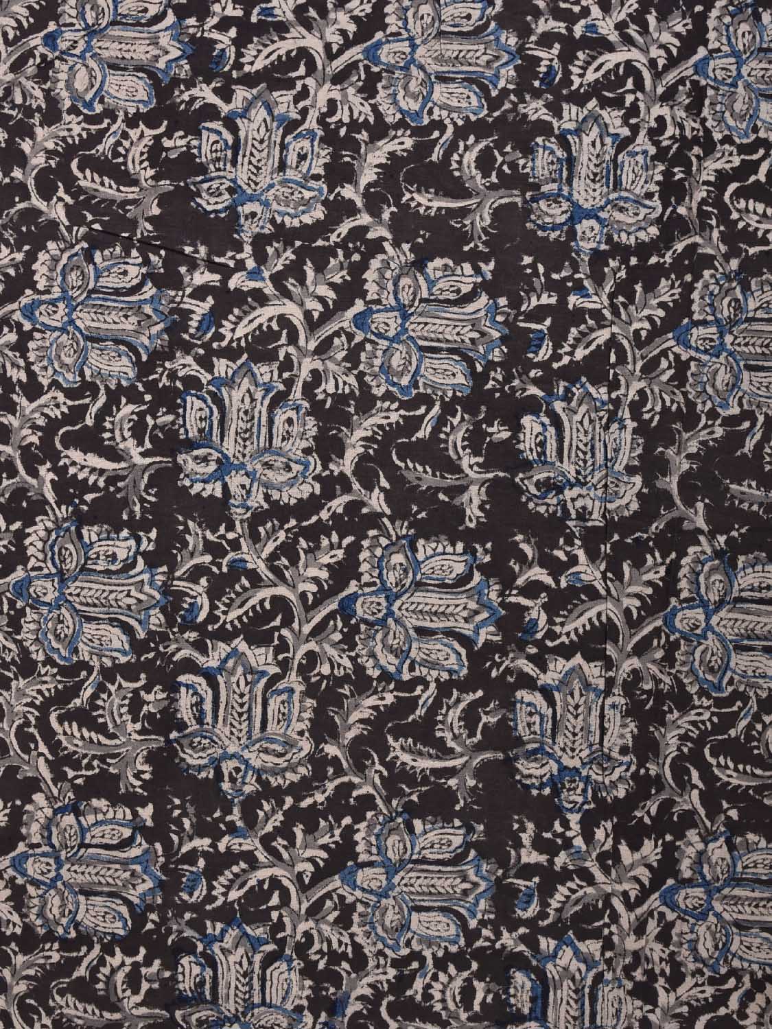 Black and Blue Kalamkari Block Print Cotton Blouse with Floral Design 1.2mt Length 35 Inches Width BL0046