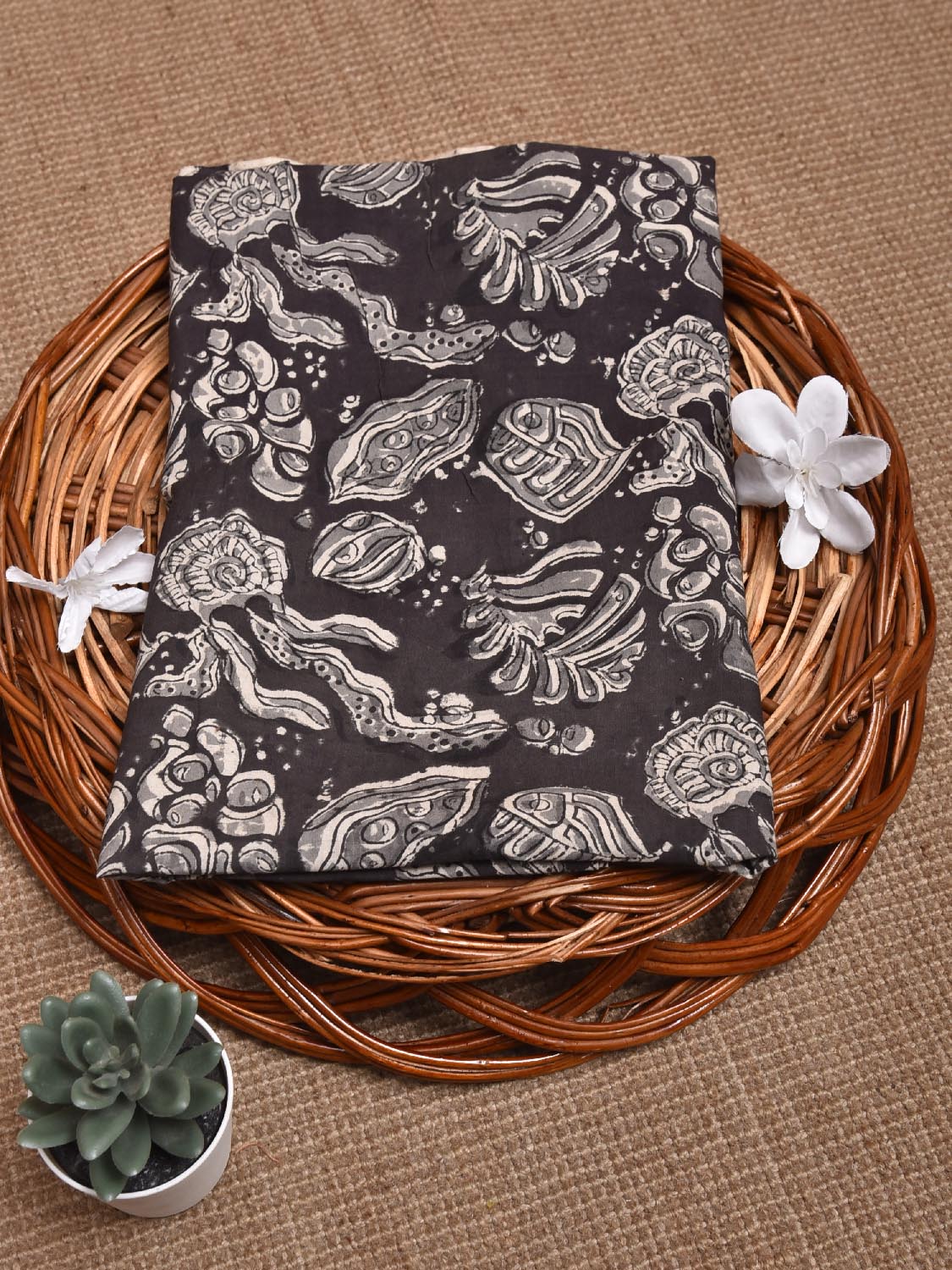 Black and Grey Kalamkari Block Print Cotton Blouse with Multi Buta Design 1.2mt Length 35 Inches Width BL0048