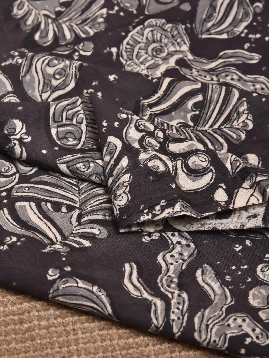 Black and Grey Kalamkari Block Print Cotton Blouse with Multi Buta Design 1.2mt Length 35 Inches Width BL0048