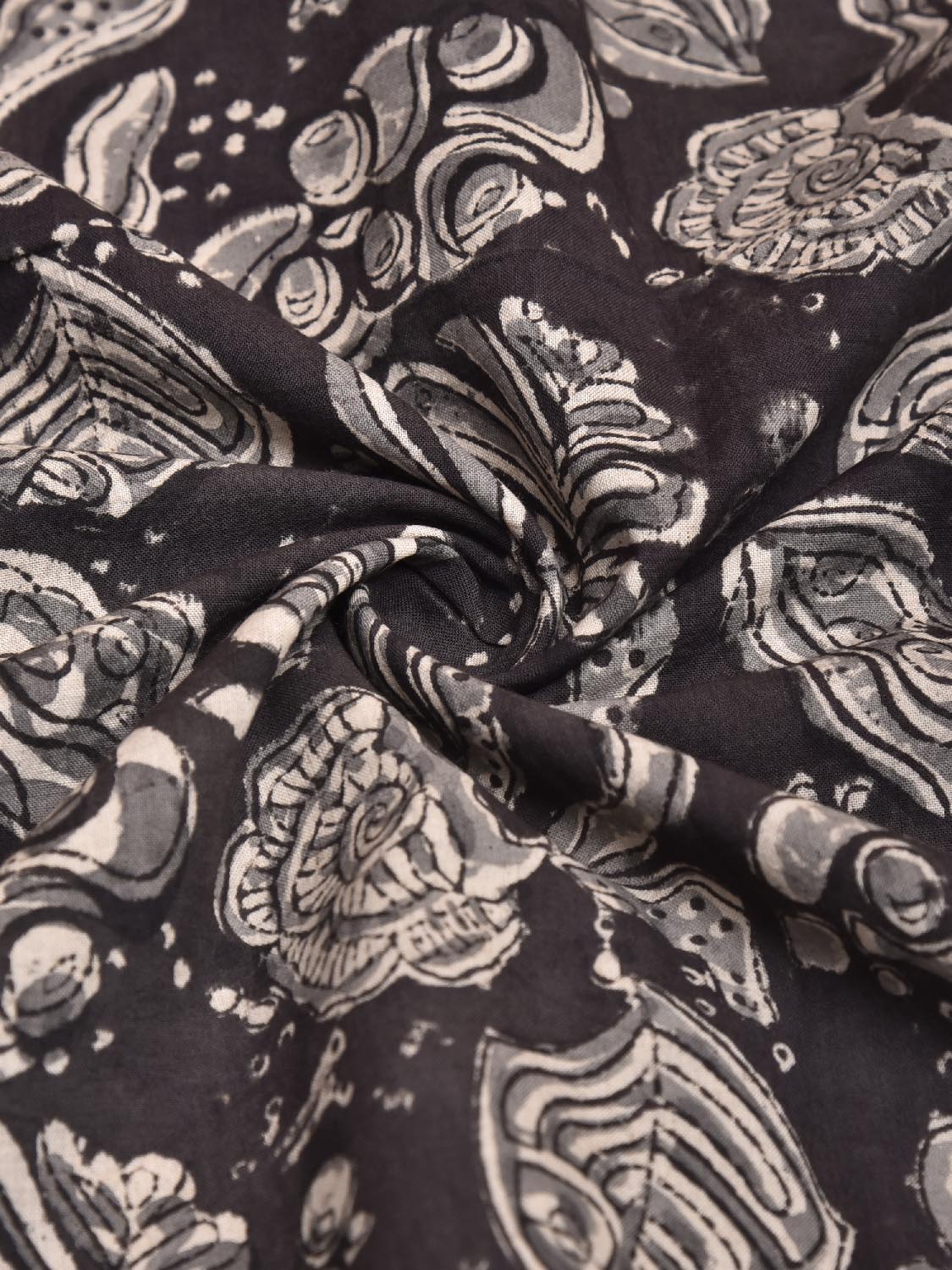 Black and Grey Kalamkari Block Print Cotton Blouse with Multi Buta Design 1.2mt Length 35 Inches Width BL0048