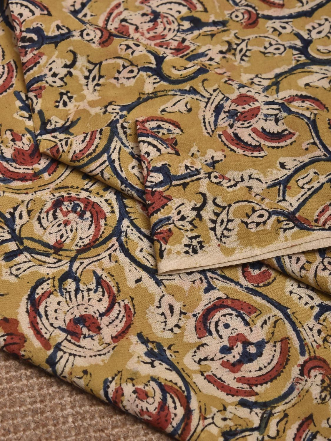 Mustard and Red Kalamkari Block Print Cotton Blouse with Floral Design 1.2mt Length 35 Inches Width BL0049