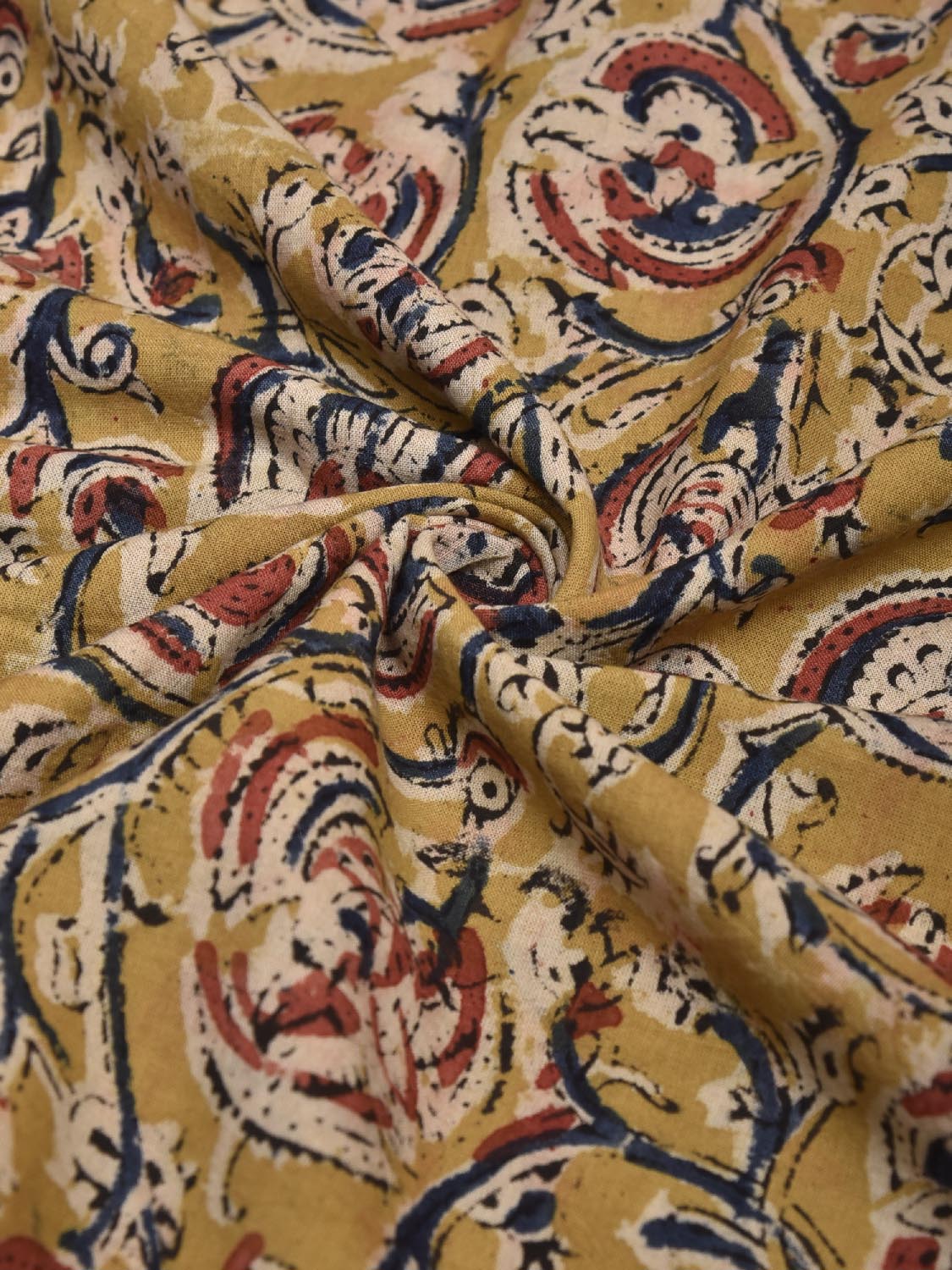Mustard and Red Kalamkari Block Print Cotton Blouse with Floral Design 1.2mt Length 35 Inches Width BL0049