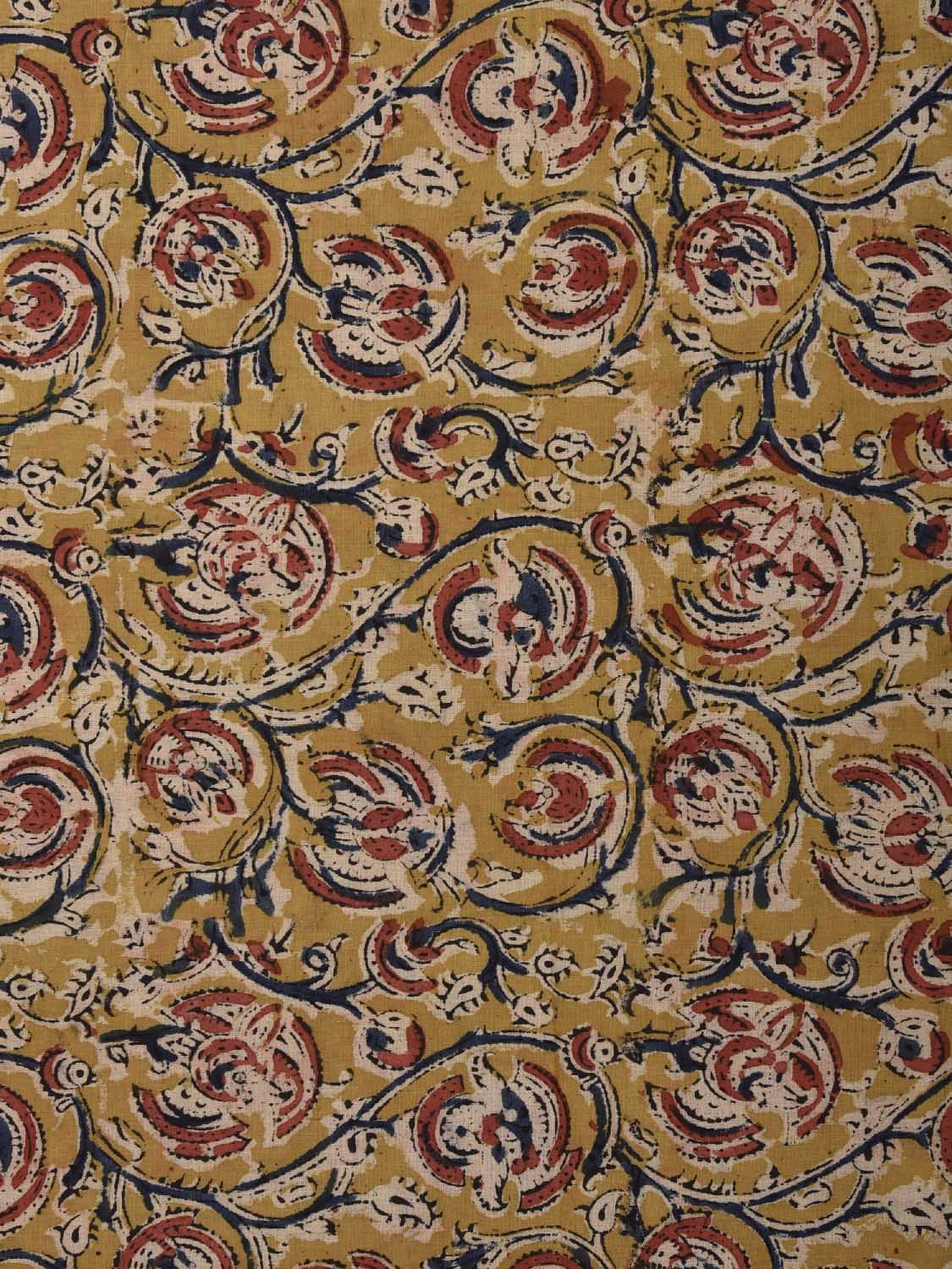 Mustard and Red Kalamkari Block Print Cotton Blouse with Floral Design 1.2mt Length 35 Inches Width BL0049