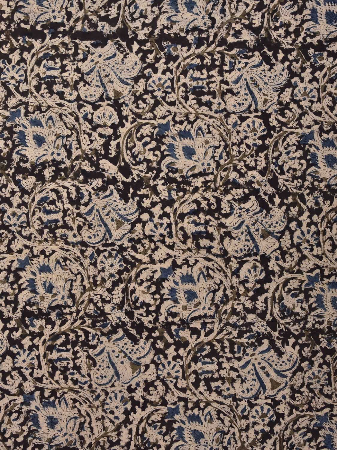 Black and Blue Kalamkari Block Print Cotton Blouse with Floral Design 1.2mt Length 35 Inches Width BL0051