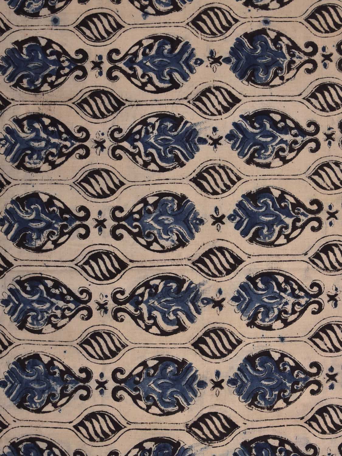 Cream and Blue Kalamkari Block Print Cotton Blouse with Grill and Buta Design 1.2mt Length 35 Inches Width BL0052