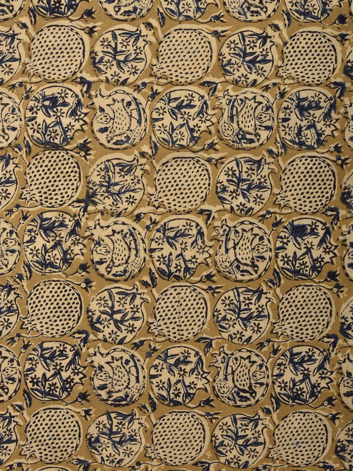 Light Olive and Blue Kalamkari Block Print Cotton Blouse with Floral Buta Design 1.2mt Length 35 Inches Width BL0054