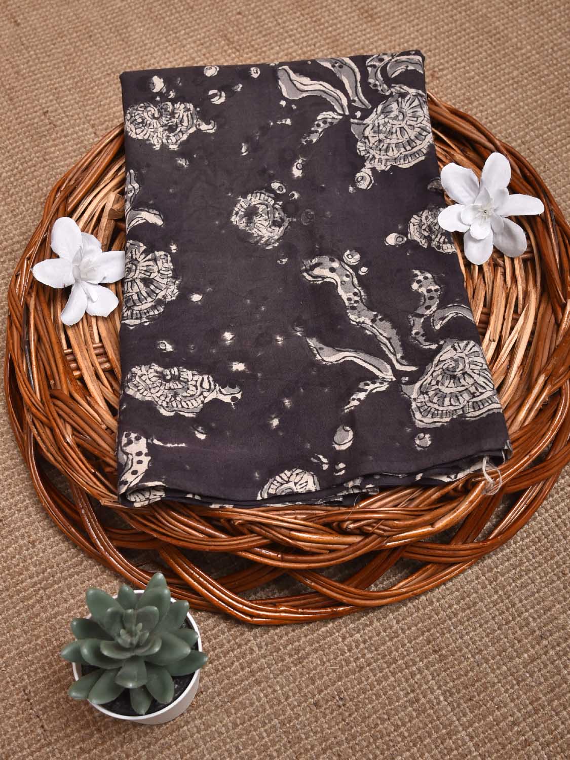 Black and Grey Kalamkari Block Print Cotton Blouse with Multi Buta Design 1.2mt Length 35 Inches Width BL0055
