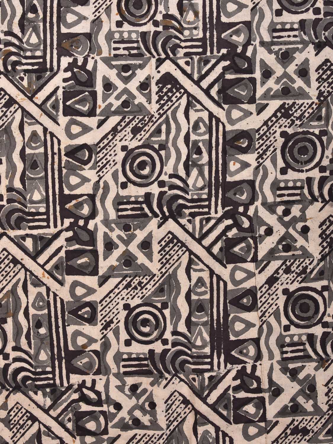 Cream and Grey Kalamkari Block Print Cotton Blouse with Geometric Design 1.2mt Length 35 Inches Width BL0057