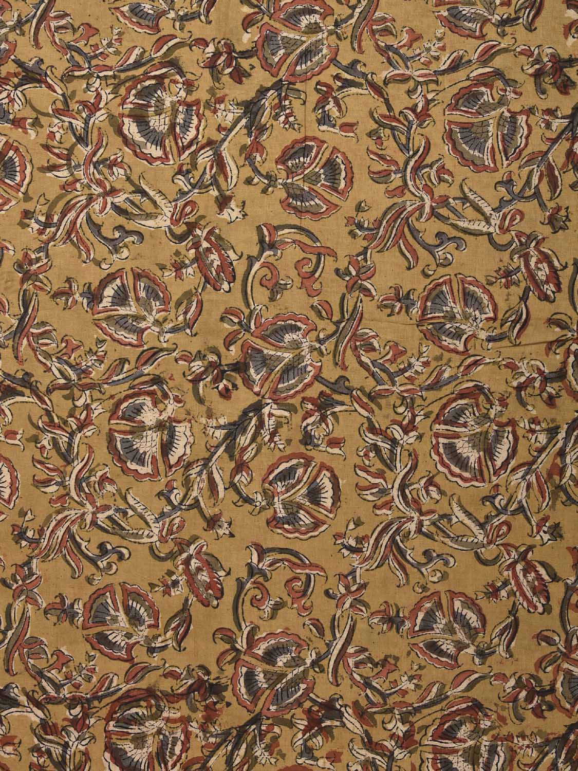 Mustard Kalamkari Block Print Cotton Blouse with Floral Design 1.2mt Length 35 Inches Width BL0059