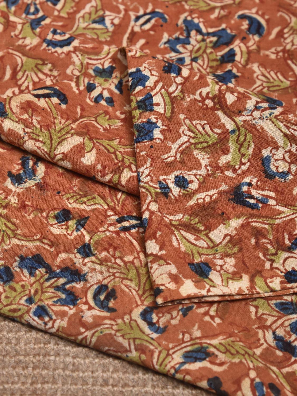 Red and Blue Kalamkari Block Print Cotton Blouse with Floral Design 1.2mt Length 35 Inches Width BL0060